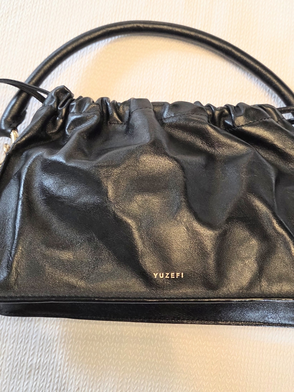 Yuzefi Black Leather Gathered Top Handle Bag - Picture 2 of 13